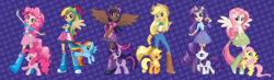 Size: 1100x319 | Tagged: safe, edit, applejack, fluttershy, pinkie pie, rainbow dash, rarity, twilight sparkle, anthro, equestria girls, g4, human coloration, humane five, humane six, ponied up, recolor