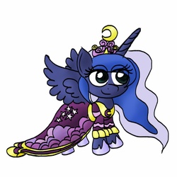 Size: 1770x1770 | Tagged: safe, princess luna, alicorn, pony, g4, magical mystery cure, clothes, dress, female, luna's ceremonial crown, simple background, solo, spread wings, wings