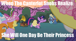 Size: 500x269 | Tagged: safe, edit, edited screencap, screencap, bon bon, carrot top, eclair créme, golden harvest, perfect pace, rarity, sweetie drops, twilight sparkle, g4, sweet and elite, birthday dress, clothes, dancing, do the sparkle, dress, image macro