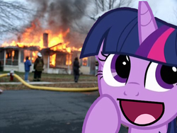 Size: 500x375 | Tagged: safe, edit, twilight sparkle, g4, awesome face, disaster girl, meme