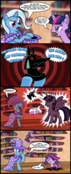 Size: 3000x7260 | Tagged: safe, artist:gray--day, trixie, twilight sparkle, alicorn, dog, pony, unicorn, comic:rematch, g4, anubis dog head, behold, comic, crossover, dialogue, female, grin, head of anubis, littlest pet shop, mare, pony to dog, smiling, species swap, speech bubble, the powerpuff girls, transformation, twilight barkle, twilight sparkle (alicorn), zoe trent