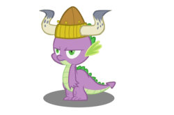 Size: 1472x970 | Tagged: safe, spike, dragon, fall weather friends, g4, cropped, hat, helmet, horned helmet, male, solo