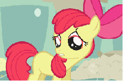 Size: 300x198 | Tagged: safe, edit, edited screencap, screencap, apple bloom, earth pony, pony, call of the cutie, g4, animated, cutie mark, female, filly, foal, rick astley, rickroll