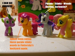 Size: 800x600 | Tagged: safe, fluttershy, rarity, scootaloo, spike, g4, i can see forever, marijuana, my busy books, phidal, pot, toy