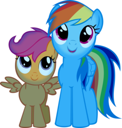 Size: 4907x5153 | Tagged: safe, artist:kishmond, rainbow dash, scootaloo, pegasus, pony, g4, owl's well that ends well, absurd resolution, female, filly, happy, mare, simple background, smiling, transparent background, vector