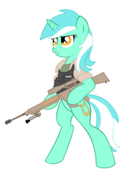 Size: 2592x3428 | Tagged: safe, artist:shadawg, lyra heartstrings, pony, unicorn, g4, bipedal, female, gun, military, navy, rifle, simple background, sniper, solo, transparent background