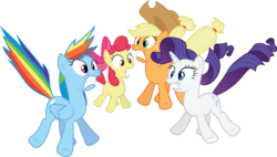 Size: 13737x7813 | Tagged: safe, artist:quanno3, apple bloom, applejack, rainbow dash, rarity, earth pony, pegasus, pony, unicorn, g4, absurd resolution, female, filly, foal, mare, scared, simple background, transparent background, vector