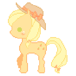 Size: 440x440 | Tagged: safe, artist:hima-hima, applejack, earth pony, pony, g4, beady eyes, blush sticker, blushing, bow, cute, female, freckles, full body, gif, hair bow, hat, jackabetes, mare, non-animated gif, pixel art, profile, side view, simple background, small ears, solo, standing, tail, tail bow, transparent background