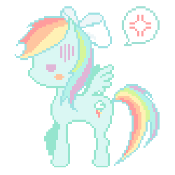 Size: 440x440 | Tagged: safe, artist:hima-hima, rainbow dash, pegasus, pony, g4, angry, beady eyes, blush sticker, blushing, bow, cross-popping veins, cute, dashabetes, female, full body, gif, hair bow, non-animated gif, pictogram, pixel art, side view, simple background, small ears, solo, speech bubble, spread wings, standing, transparent background, unamused, wings