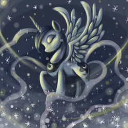 Size: 2000x2000 | Tagged: safe, artist:salliii, princess luna, alicorn, pony, g4, eyes closed, female, mare, raised hoof, signature, solo