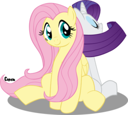 Size: 560x505 | Tagged: dead source, safe, artist:rhcp-cream, fluttershy, rarity, pegasus, pony, unicorn, g4, duo, duo female, female, horn, mare, shadow, simple background, transparent background