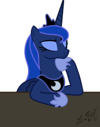 Size: 2550x3244 | Tagged: safe, artist:lerauxart, princess luna, pony, g4, eyes closed, female, solo, thinking