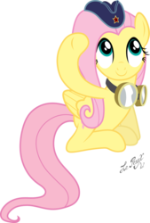 Size: 1788x2644 | Tagged: safe, artist:lerauxart, fluttershy, pegasus, pony, g4, female, goggles, hat, mare, salute, simple background, solo, soviet, transparent background