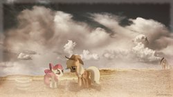 Size: 1280x720 | Tagged: safe, artist:colorfulbrony, apple bloom, applejack, g4, irl, photo, ponies in real life, sad