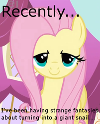 Size: 513x639 | Tagged: safe, fluttershy, pony, g4, bedroom eyes, female, fluttersnail, i'd like to be a snail, solo