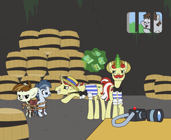 Size: 1900x1560 | Tagged: safe, artist:shinjitoo, featherweight, flam, flim, shady daze, truffle shuffle, g4, cider, confidential, cutie mark, flim flam brothers, foal, foal free press