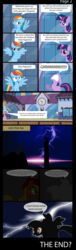 Size: 954x3132 | Tagged: safe, artist:ponysalute, applejack, derpy hooves, rainbow dash, twilight sparkle, pegasus, pony, g4, comic, female, fourth wall, lightning, mare