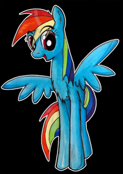 Size: 733x1037 | Tagged: safe, artist:kiriall, rainbow dash, g4, black background, front view, full body, simple background, solo, spread wings, standing, wings