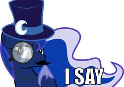 Size: 960x673 | Tagged: safe, princess luna, pony, g4, classy, female, hat, i say, monocle, moustache, simple background, solo, top hat