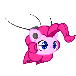 Size: 550x550 | Tagged: safe, artist:inkwell, pinkie pie, oc, oc only, oc:pink-e, earth pony, pony, robot, fallout equestria, fallout equestria: new pegas, g4, animated, fallout, fallout: new vegas, fanfic, fanfic art, female, gif, head, mare, ministry mares, simple background, smiling, solo, spritebot, squee, teeth, white background