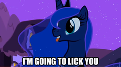 Size: 625x348 | Tagged: safe, edit, edited screencap, screencap, princess luna, pony, g4, luna eclipsed, cute, dialogue, female, image macro, implied licking, licking, mare, solo, tongue out