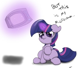 Size: 800x700 | Tagged: safe, artist:wazzart, twilight sparkle, g4, filly, floppy ears, frown, magic, microwave