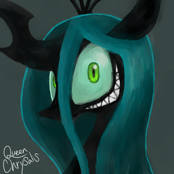 Size: 600x600 | Tagged: safe, artist:30clock, queen chrysalis, changeling, changeling queen, g4, female, grin, pixiv, portrait, solo