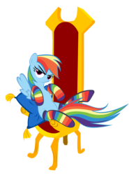 Size: 3234x4368 | Tagged: artist needed, safe, rainbow dash, pony, g4, clothes, female, rainbow socks, simple background, socks, solo, striped socks, throne, transparent background, vector