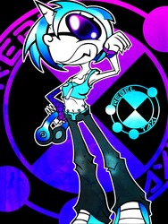 Size: 1280x1699 | Tagged: safe, artist:pan-pizza, dj pon-3, vinyl scratch, human, g4, female, glowstick, grin, headphones, horn, horned humanization, humanized, rebeltaxi, solo