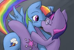 Size: 1024x694 | Tagged: safe, artist:school-day, artist:transgressors-reworks, color edit, edit, rainbow dash, twilight sparkle, g4, colored, female, glasses, heart, lesbian, pocky, pocky game, pocky kiss, ship:twidash, shipping
