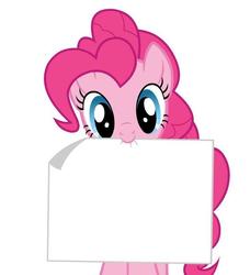 Size: 638x699 | Tagged: safe, artist:mixermike622, pinkie pie, earth pony, pony, g4, blank, exploitable, exploitable meme, female, looking at you, mare, meme, mouth hold, paper, pinkie's note meme, simple background, solo, template, white background