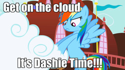 Size: 1280x720 | Tagged: safe, edit, edited screencap, screencap, rainbow dash, pony, g4, griffon the brush off, adventure in the comments, caption, female, flying, image macro, random, solo