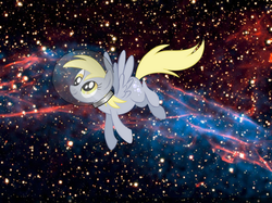 Size: 2667x2000 | Tagged: safe, artist:kittyhawkman, derpy hooves, pegasus, pony, g4, adventure in the comments, female, mare, solo, space, space helmet, the cosmos