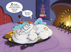 Size: 1042x767 | Tagged: safe, artist:bonusart, princess celestia, g4, chubbylestia, fat, impossibly large butt, marzipan mascarpone meringue madness, morbidly obese, obese, rolls of fat