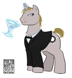 Size: 700x760 | Tagged: safe, artist:lissa-quon, pony, james bond, martini, ponified, simple background, solo