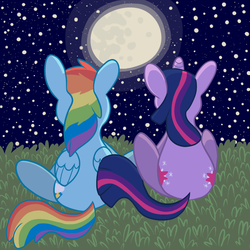 Size: 1000x1000 | Tagged: safe, rainbow dash, twilight sparkle, g4, moon, ship:twidash, shipping