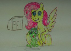 Size: 768x549 | Tagged: safe, artist:fluffsplosion, fluttershy, fluffy pony, g4, crying, martini, shed