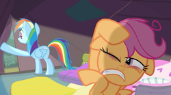 Size: 1024x568 | Tagged: safe, screencap, rainbow dash, scootaloo, vampire, g4, hangover