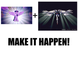 Size: 1600x1200 | Tagged: safe, twilight sparkle, alicorn, pony, g4, alicorn flash, endless waltz, exploitable meme, female, gundam, gundam wing, make it happen, mare, meme, twilight sparkle (alicorn), wing zero, wing zero custom, wings