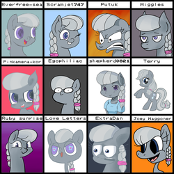 Size: 1280x1280 | Tagged: safe, artist:fantasyglow, silver spoon, earth pony, pony, g4, angry, art style challenge, egophiliac-ish, female, filly, happy, shepherd0821-ish, style emulation, tumblr, twiface, unamused, wink, woonoggles