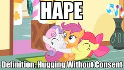 Size: 600x338 | Tagged: safe, apple bloom, scootaloo, sweetie belle, g4, cutie mark crusaders, hape, reaction image