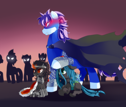 Size: 1617x1374 | Tagged: safe, artist:freedomthai, king sombra, queen chrysalis, oc, oc:eclipse, changeling, nymph, g4, colt, male, young