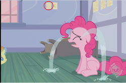 Size: 1126x742 | Tagged: safe, screencap, pinkie pie, pumpkin cake, pony, baby cakes, g4, artifact, crying, hub logo, humans in equestria, ocular gushers