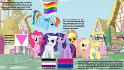 Size: 1600x900 | Tagged: safe, applejack, fluttershy, pinkie pie, rainbow dash, rarity, twilight sparkle, pony, g4, /mlp/, analysis, artifact, asexual, asexual pride flag, bilight sparkle, bisexual pride flag, bisexuality, female, flag, gay pride flag, gay triangle, headcanon, implied butterscotch, lesbow dash, lgbt, male, mane six, pink triangle, pride, reaction image, research, sexuality headcanon, straight, transgender pride flag