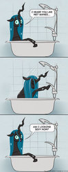 Size: 500x1264 | Tagged: safe, artist:el-yeguero, queen chrysalis, changeling, changeling queen, g4, bathtub, comic, female, solo, wet mane