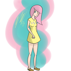 Size: 575x575 | Tagged: safe, artist:antiwrathman, fluttershy, human, g4, clothes, humanized, skinny, skirt, solo, thin