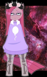 Size: 930x1498 | Tagged: safe, artist:redintravenous, pinkie pie, earth pony, pony, g4, bipedal, clothes, female, flower, mare, pinkamena diane pie, socks, space, sweater