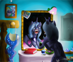 Size: 3405x2910 | Tagged: safe, artist:simpe94, princess celestia, princess luna, twilight sparkle, g4, mirror