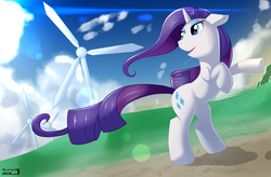 Size: 2983x1951 | Tagged: safe, artist:skyart301, rarity, pony, unicorn, g4, female, rearing, solo, wind turbine generator