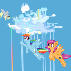 Size: 2000x2000 | Tagged: safe, artist:verminshy, derpy hooves, rainbow dash, scootaloo, g4, cloudsdale, commission